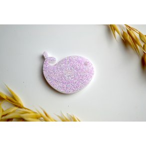 Hundetegn, stor hval, hvid med glitter