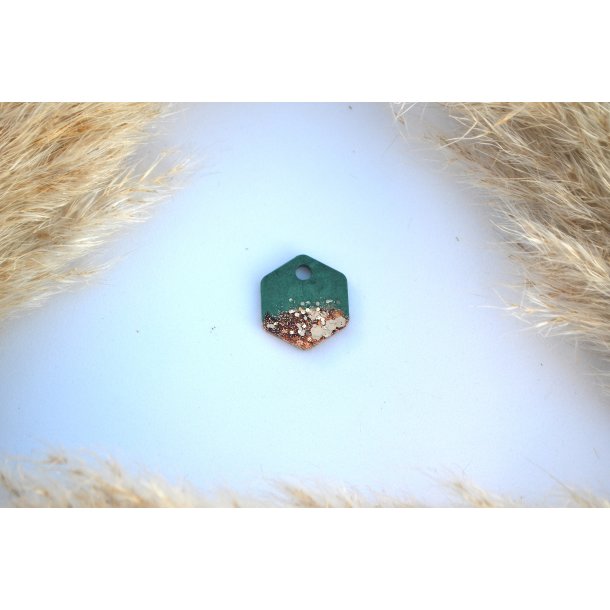Hundetegn, lille hexagon, grn shimmer og guld flager