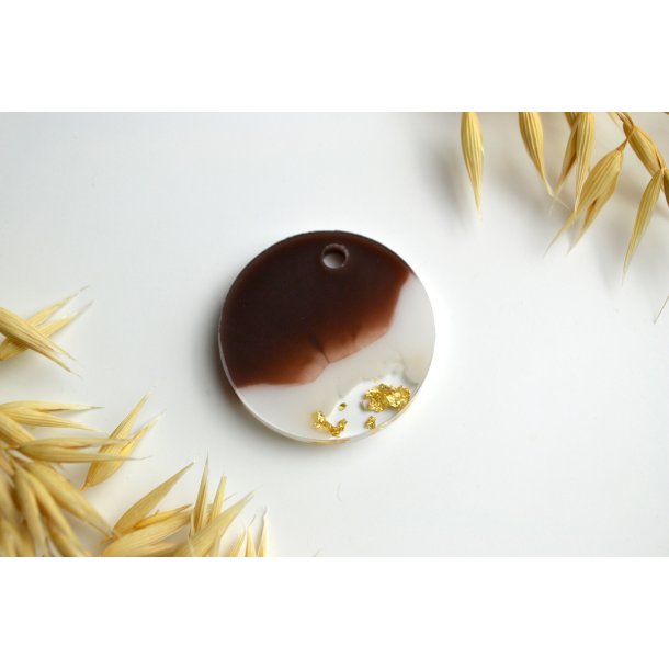 Hundetegn, stor rund, caramel, hvid, bladguld