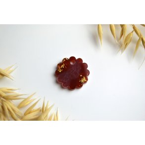 Hundetegn, lille b�lget rund, caramel, hvid med bladguld