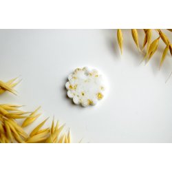 Hundetegn, lille b�lget rund, hvid med bladguld