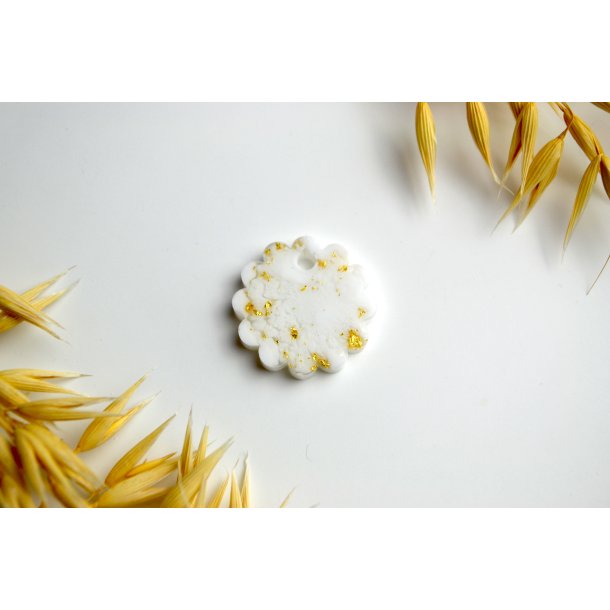 Hundetegn, lille b�lget rund, hvid med bladguld