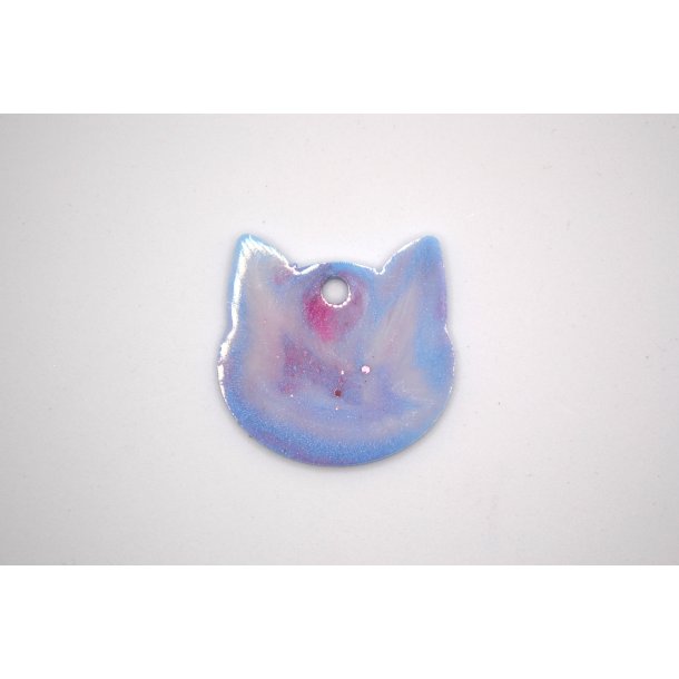 Hundetegn, stort katte hoved, bllig shimmer med lilla glitter