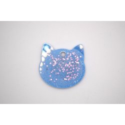 Hundetegn, stort katte hoved, bllig shimmer med lilla glitter