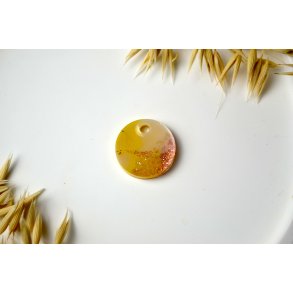 Hundetegn, mellem rund, gul shimmer med hvid og glitter