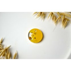Hundetegn, mellem rund, gul med bladguld og blomst