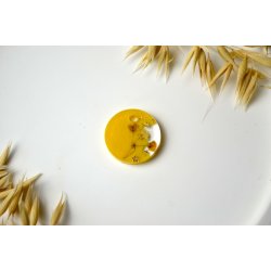 Hundetegn, mellem rund, gul med bladguld og blomst