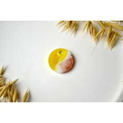 Hundetegn, mellem rund, gul shimmer med hvid og glitter