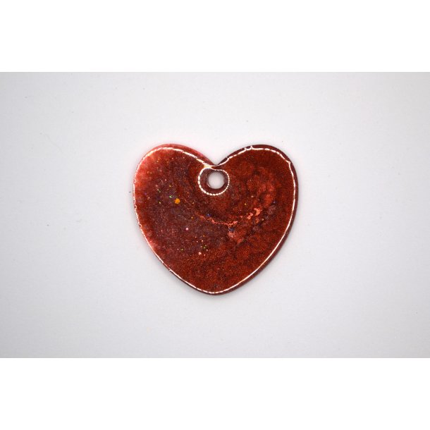 Hundetegn, stort hjerte, bronze med orange og lilla glitter