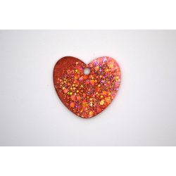 Hundetegn, stort hjerte, bronze med orange og lilla glitter