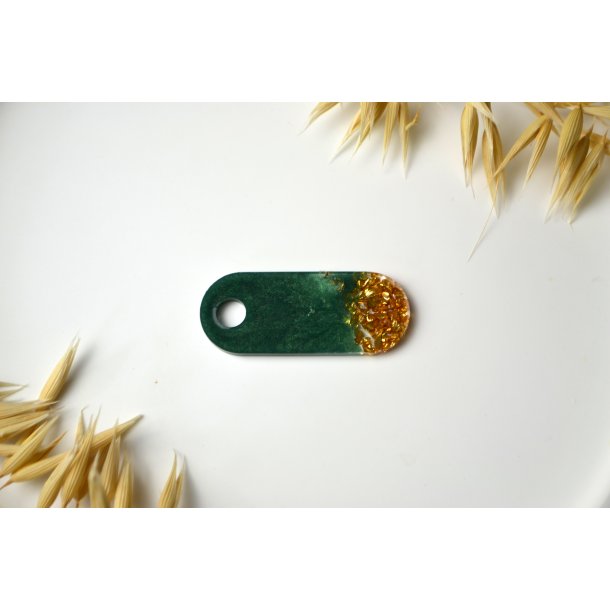 Hundetegn, afrundet rektangel, gr�n shimmer med guld sten