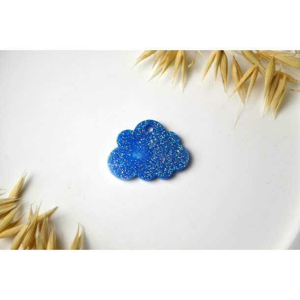 Hundetegn, lille sky, bl� og hvid glitter