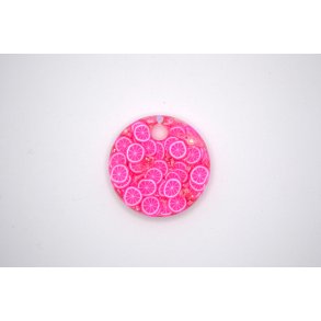 Hundetegn, mellem rund, pink glitter med pink grape