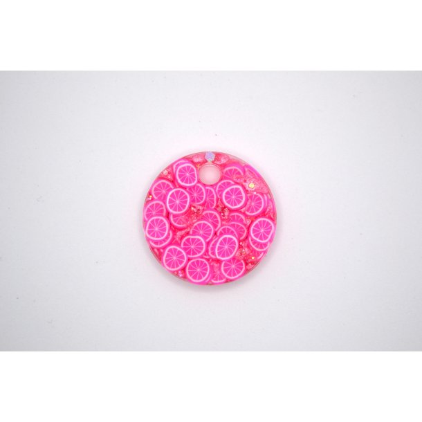 Hundetegn, mellem rund, pink glitter med pink grape