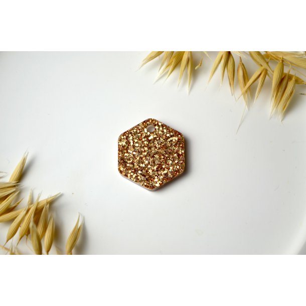 Hundetegn, mellem hexagon, guld glitter