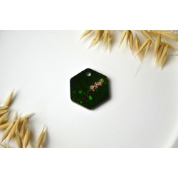 Hundetegn, mellem hexagon, gr�n med guld glitter