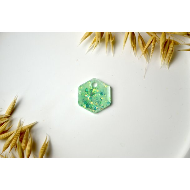 Hundetegn, lille hexagon, gr�n glitter med hvid