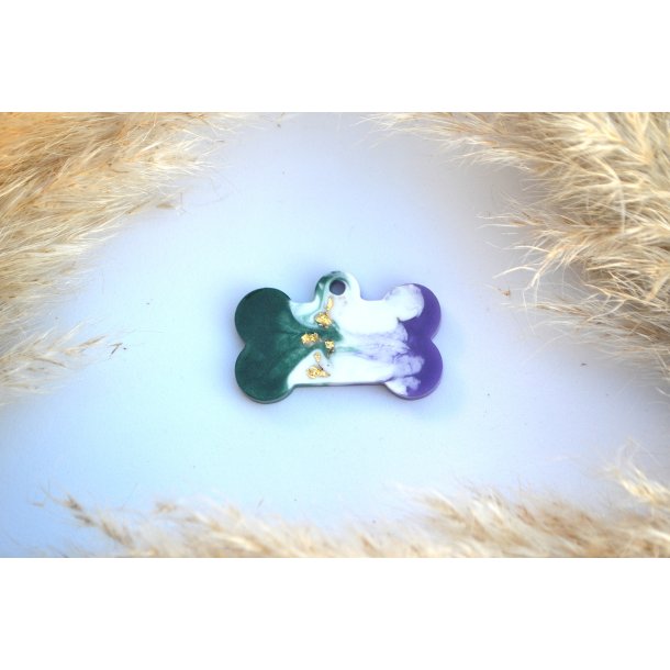 Hundetegn, stort kdben, grn shimmer, hvid, lilla shimmer, bladguld