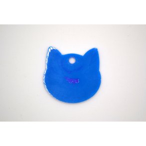 Hundetegn, stort kattehoved, bl med lilla glitter