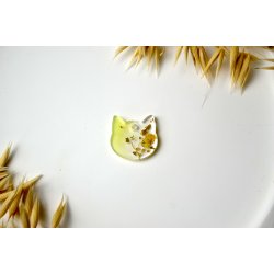 Hundetegn, lille kat, gennemsigtig og gul med blomst og bladguld