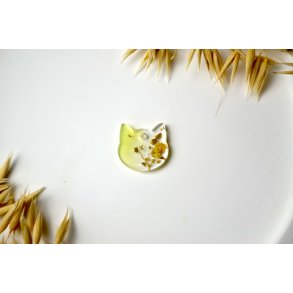 Hundetegn, lille kat, gennemsigtig og gul med blomst og bladguld