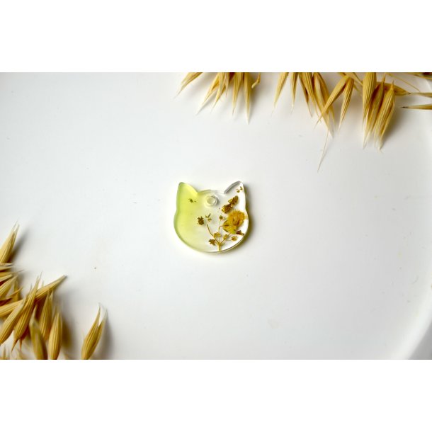 Hundetegn, lille kat, gennemsigtig og gul med blomst og bladguld