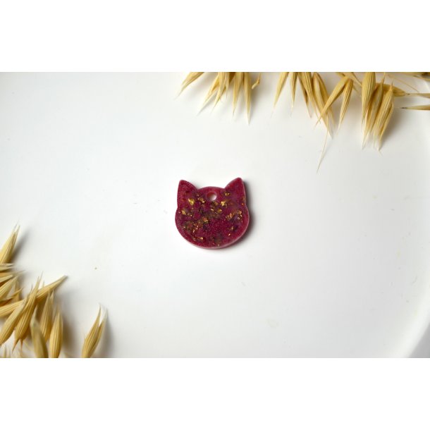 Hundetegn, lille kat, rosa shimmer med guld sten