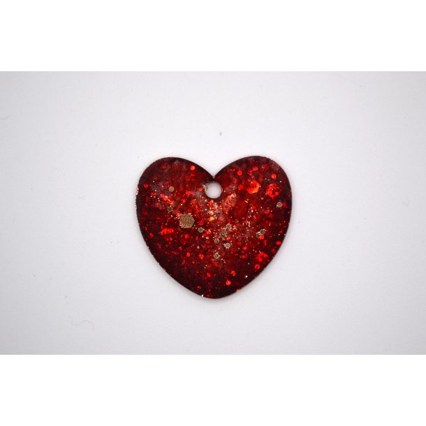 Hundetegn, stort hjerte, rdt med glitter