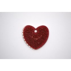 Hundetegn, stort hjerte, rd med glitter