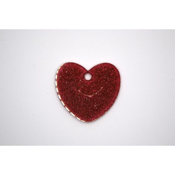 Hundetegn, stort hjerte, rd med glitter
