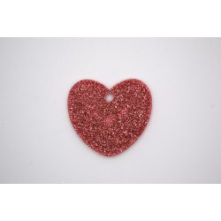 Hundetegn, stort hjerte, rd med glitter