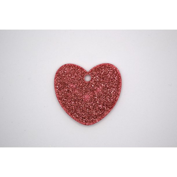 Hundetegn, stort hjerte, rd med glitter