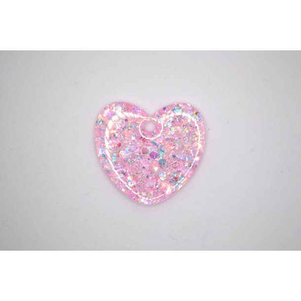 Hundetegn, stort hjerte, lyserd glitter