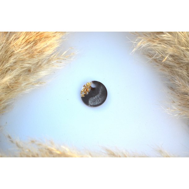 Hundetegn, lille rund, brun, hvid og bladguld