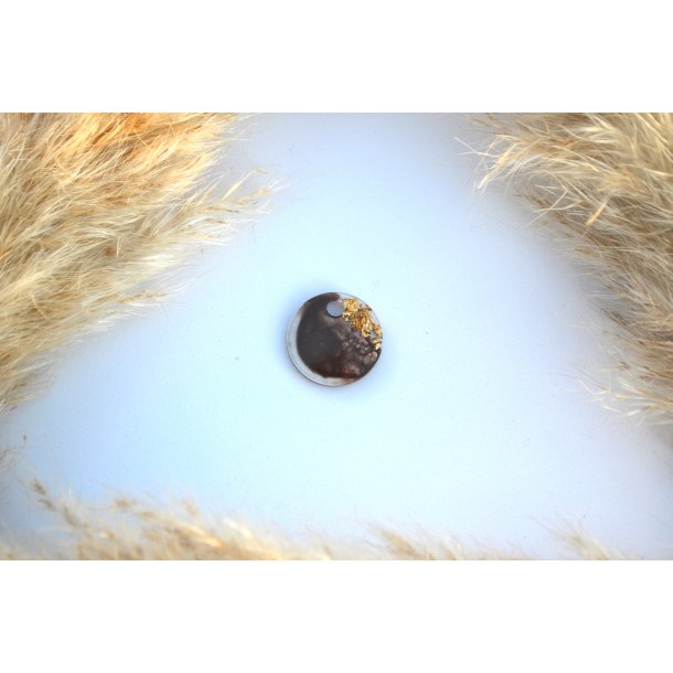 Hundetegn, lille rund, brun, hvid og bladguld