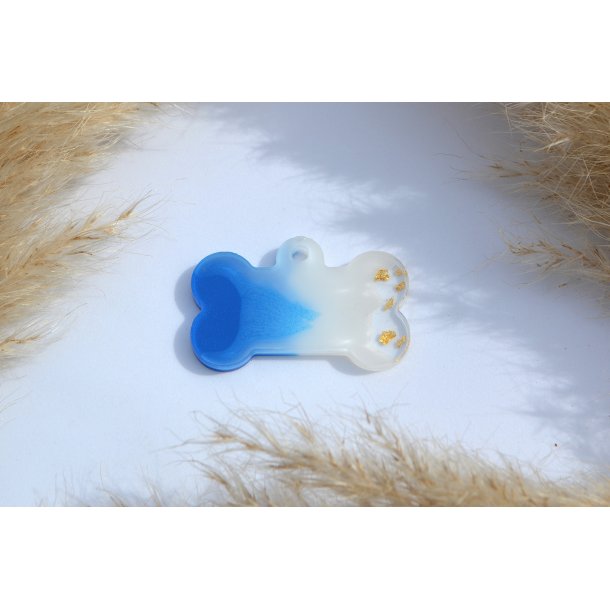 Hundetegn, stort kdben, bl shimmer, hvid, bladguld