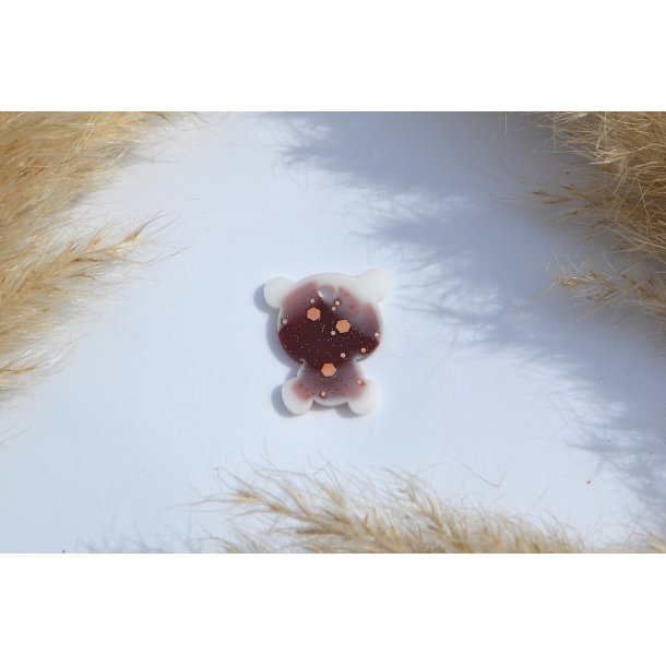 Hundetegn, lille bjrn, rdlig brun, hvid, guld glitter