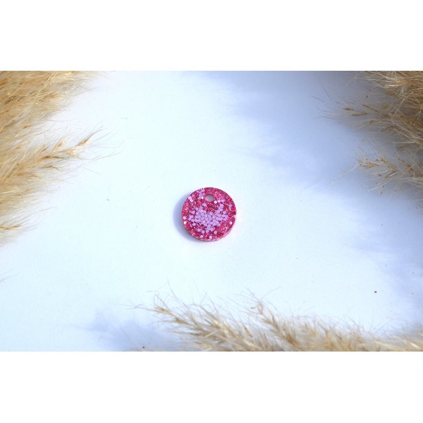 Hundetegn, mini rund, pink glitter