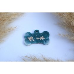 Hundetegn, stort k�dben, turkis, hvid, guld glitter