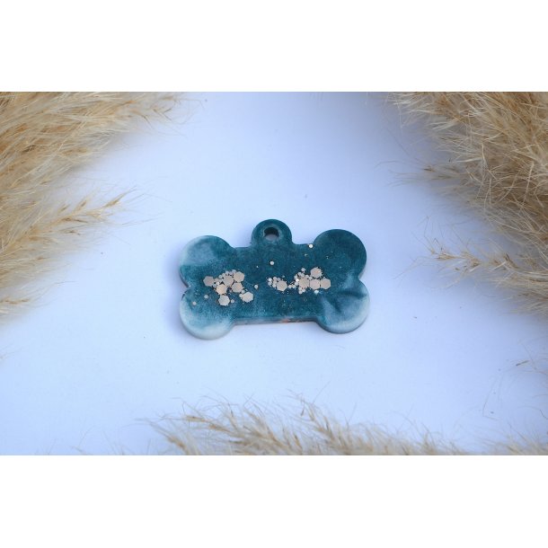 Hundetegn, stort k�dben, turkis, hvid, guld glitter