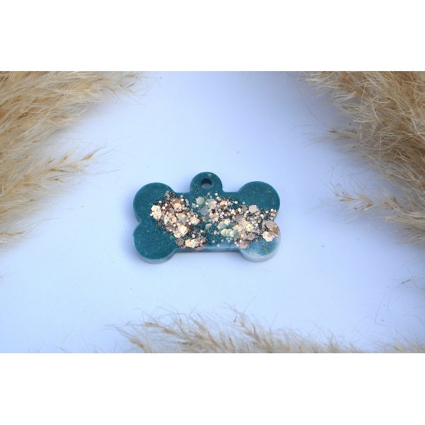 Hundetegn, stort k�dben, turkis, hvid, guld glitter