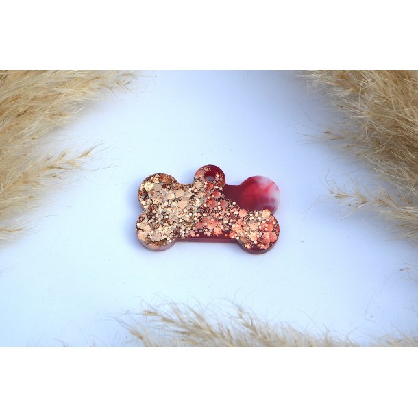 Hundetegn, stort kdben, rd, hvid, guld glitter