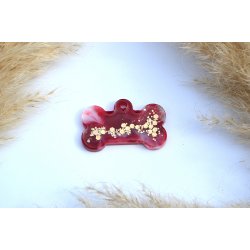 Hundetegn, stort kdben, rd, hvid, guld glitter
