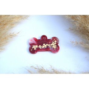 Hundetegn, stort kdben, rd, hvid, guld glitter