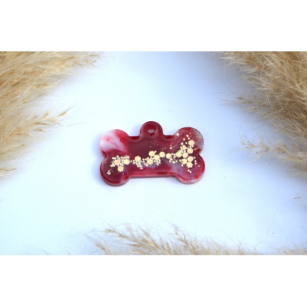 Hundetegn, stort kdben, rd, hvid, guld glitter