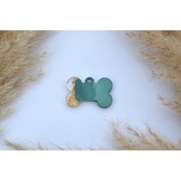 Hundeteg, lille kdben, grn shimmer med hvid og bladguld